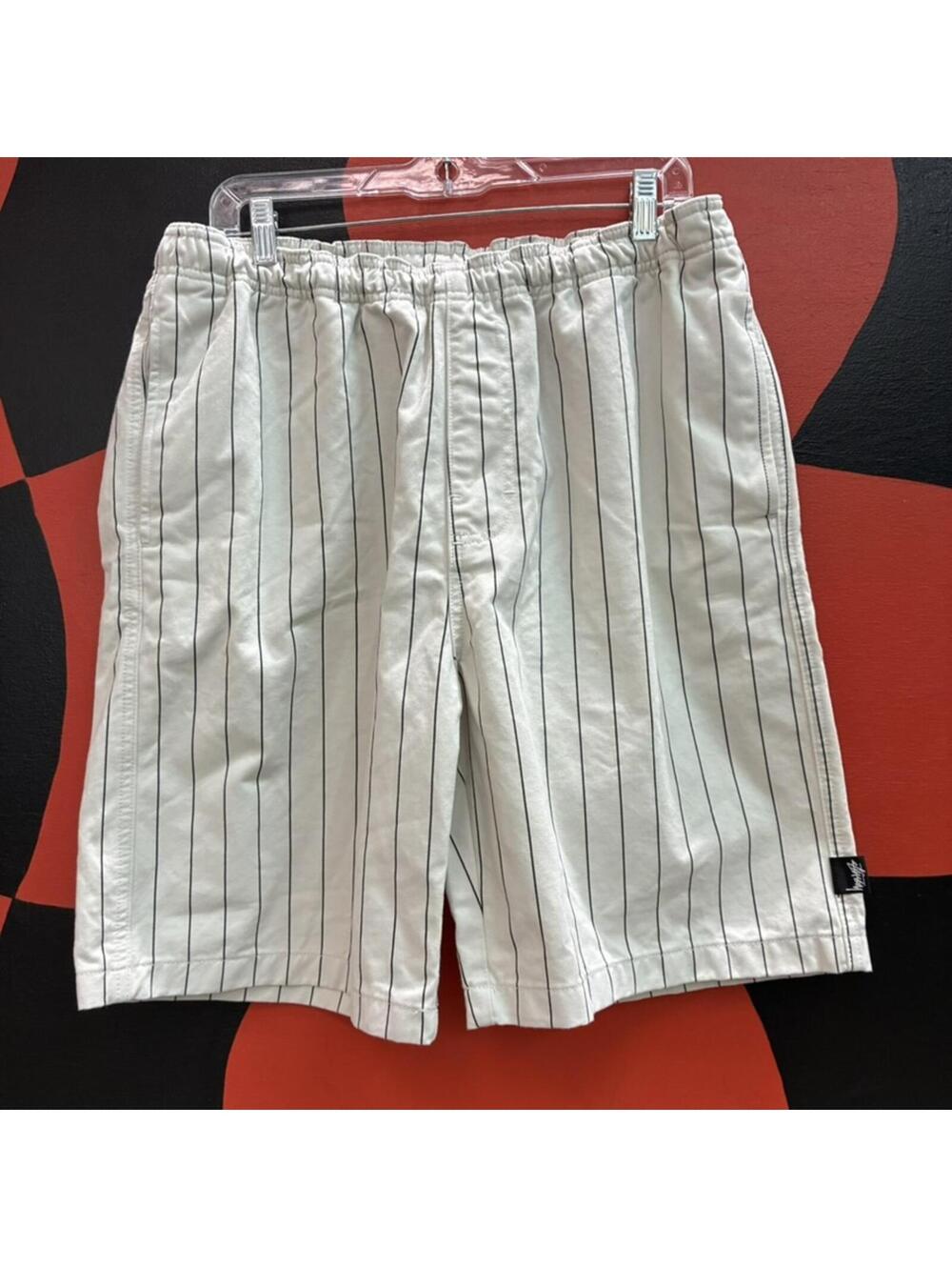 Stussy shorts elastic stuff bone white pinstripe flex beach